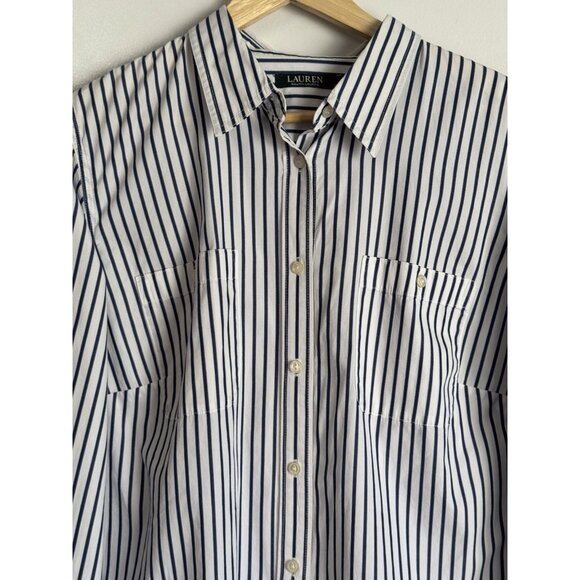 Lauren Ralph Lauren Women’s 2X Button Up Stripe Top White Blue Nautical Office - Picture 4 of 8